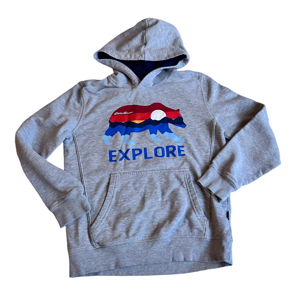 Eddie Bauer Boys' Grey "Explore" Bear Hoodie - Medium